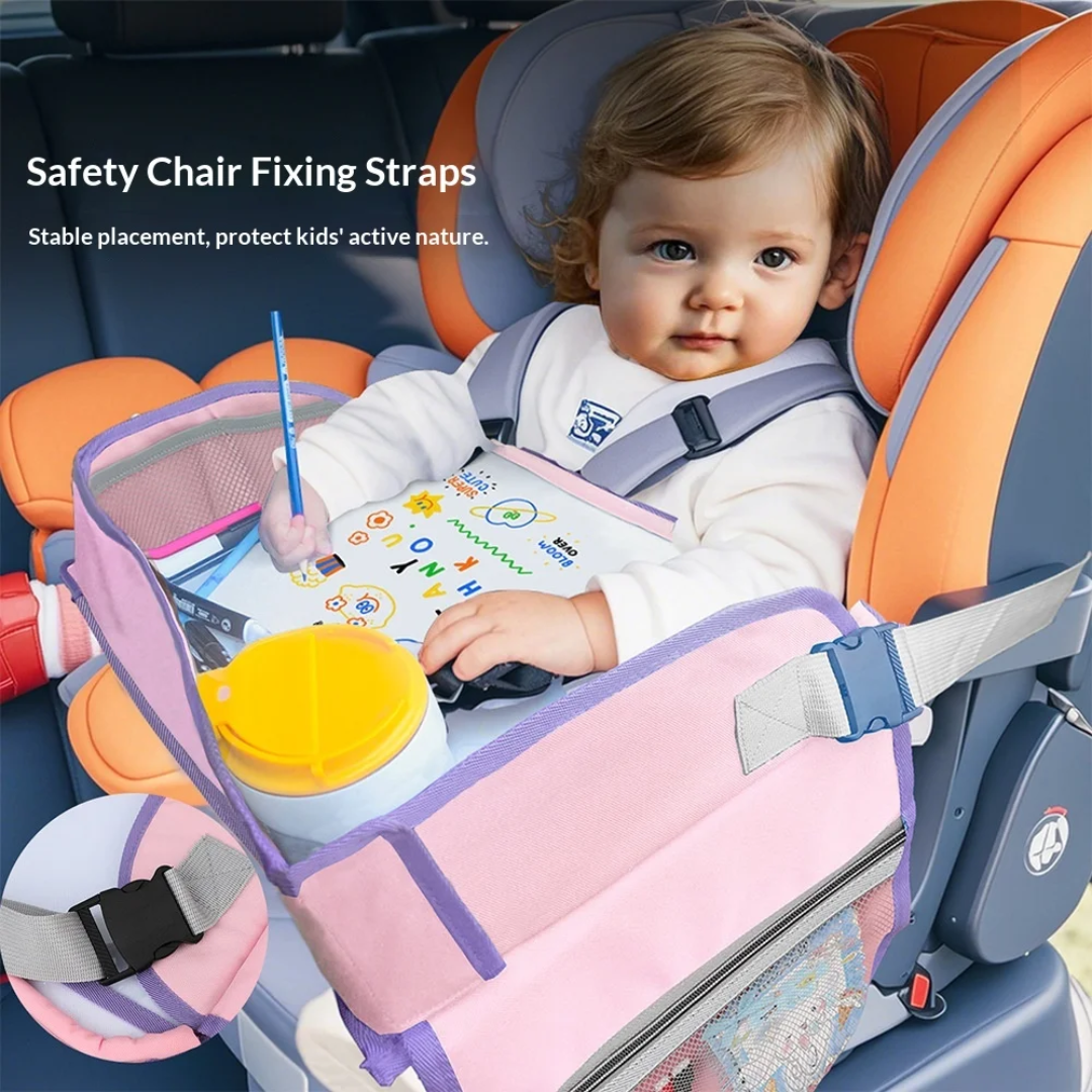 Kids Travel Tray for Car Seat – Foldable Lap Desk with Tablet Holder