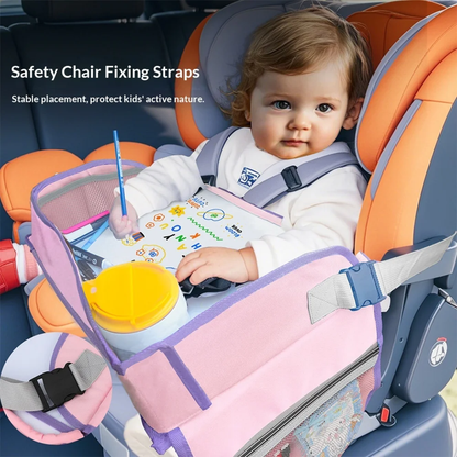 Kids Travel Tray for Car Seat – Foldable Lap Desk with Tablet Holder