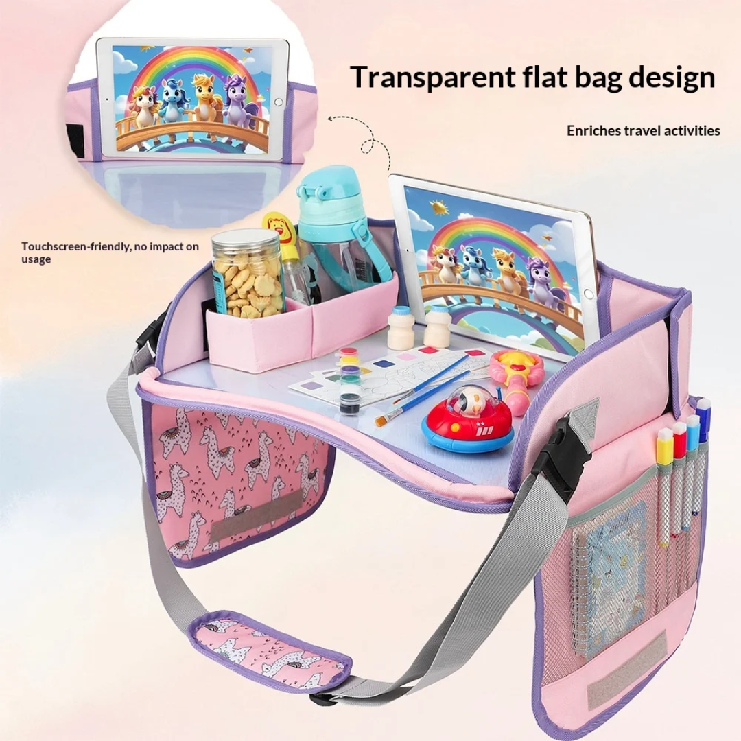 Kids Travel Tray for Car Seat – Foldable Lap Desk with Tablet Holder