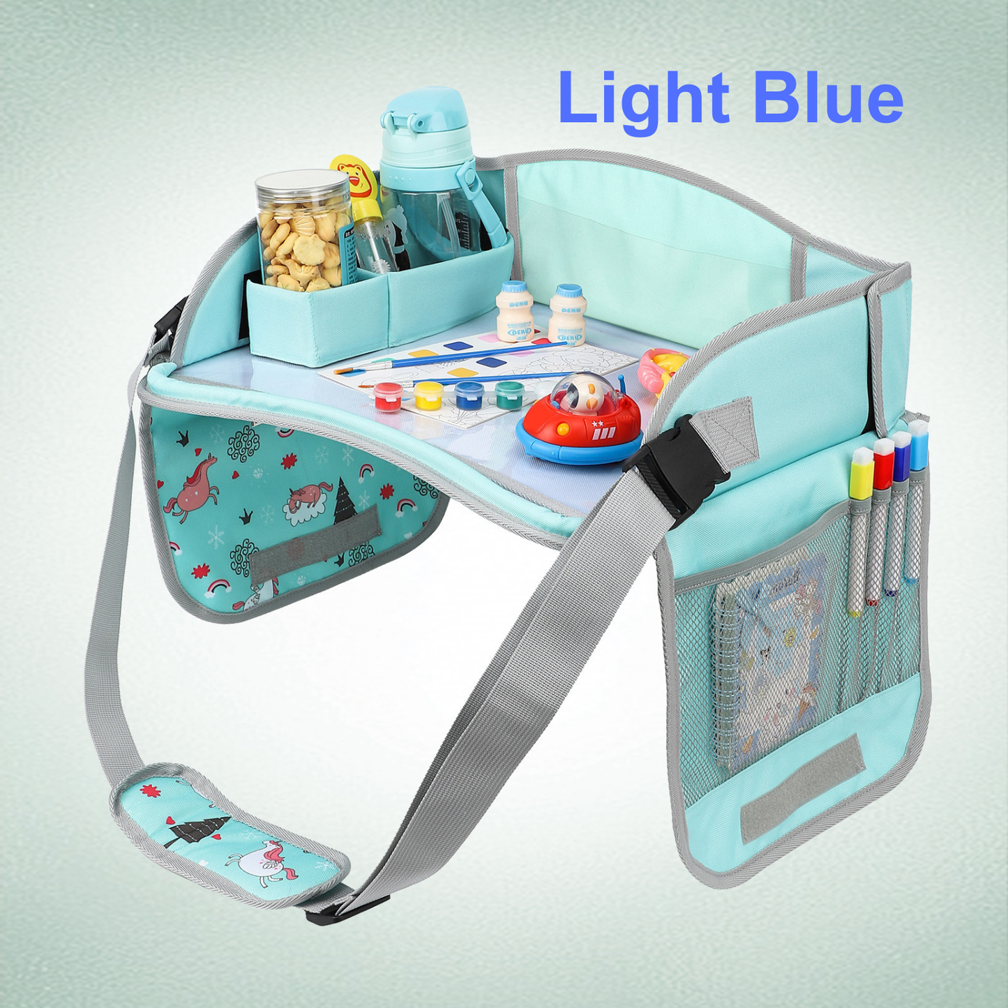 Kids Travel Tray for Car Seat – Foldable Lap Desk with Tablet Holder