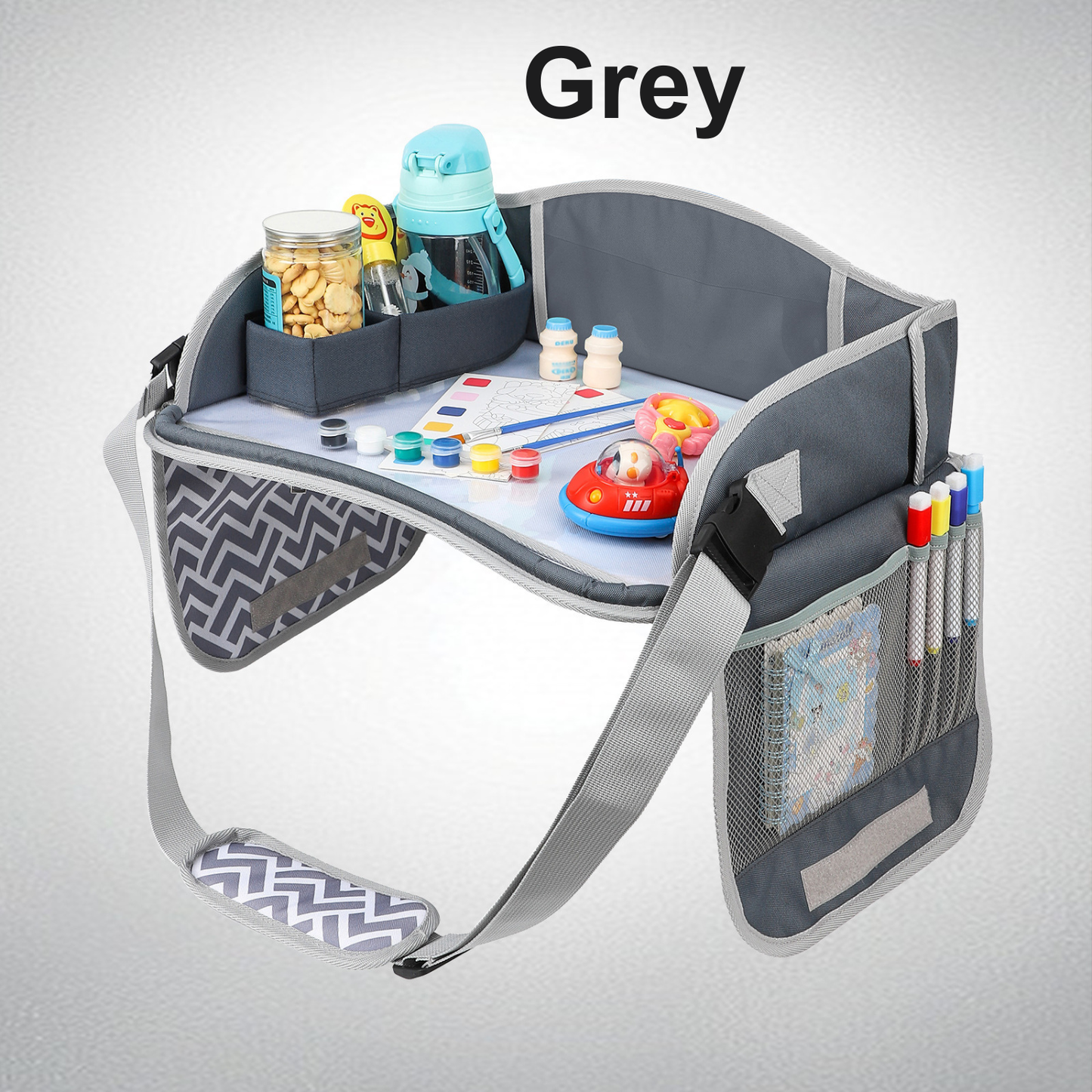 Kids Travel Tray for Car Seat – Foldable Lap Desk with Tablet Holder
