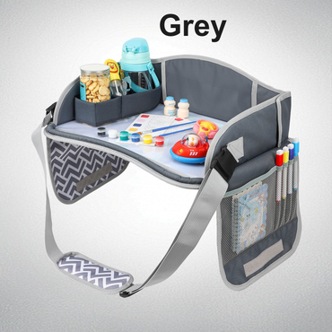 Kids Travel Tray for Car Seat – Foldable Lap Desk with Tablet Holder
