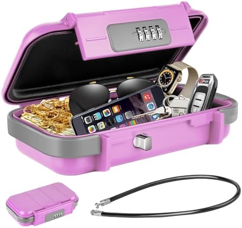 Portable Beach Lock Box — 4-Digit Combo Safe with Removable Steel Cable