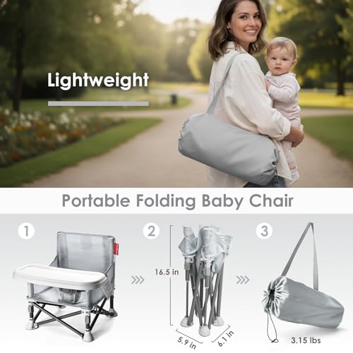 Portable 3-in-1 Baby Booster Seat – Foldable High Chair with Removable Tray, Safety Harness & Carry Bag | Ages 6M–3Y