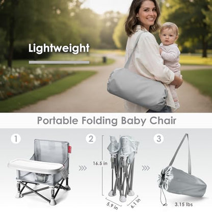 Portable 3-in-1 Baby Booster Seat – Foldable High Chair with Removable Tray, Safety Harness & Carry Bag | Ages 6M–3Y