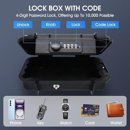 Portable Beach Lock Box — 4-Digit Combo Safe with Removable Steel Cable