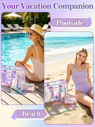 Iridescent Beach Bag Set – Large Tote bag with Matching Pouch