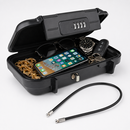 Portable Beach Lock Box — 4-Digit Combo Safe with Removable Steel Cable