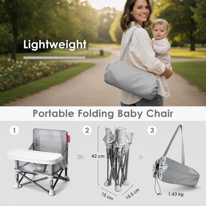 Portable 3-in-1 Baby Booster Seat – Foldable High Chair with Removable Tray, Safety Harness & Carry Bag | Ages 6M–3Y
