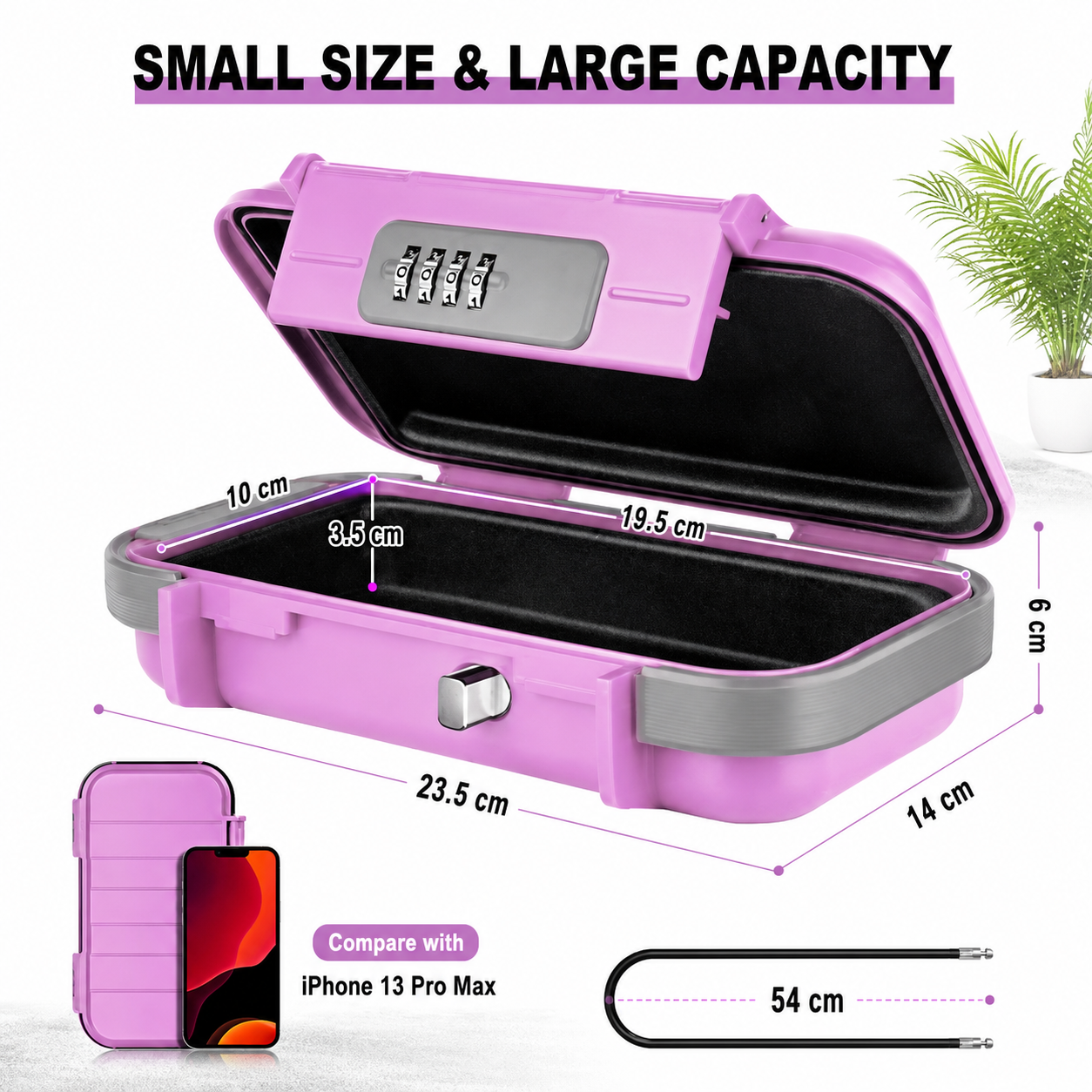 Portable Beach Lock Box — 4-Digit Combo Safe with Removable Steel Cable