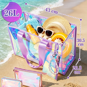 Iridescent Beach Bag Set – Large Tote bag with Matching Pouch