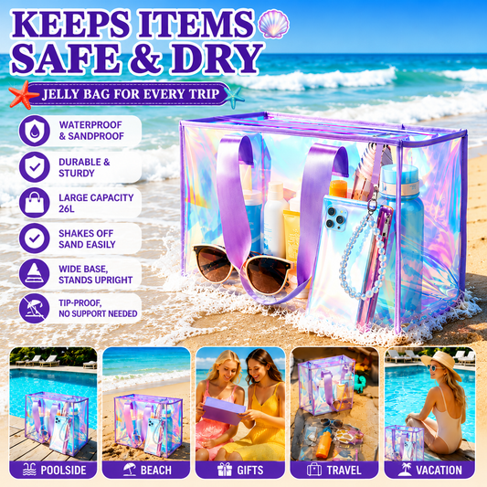 Iridescent Beach Bag Set – Large Tote bag with Matching Pouch