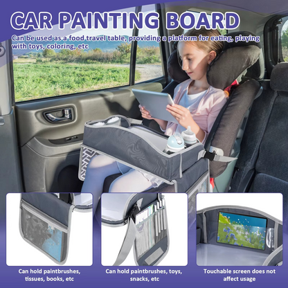 Kids Travel Tray for Car Seat – Foldable Lap Desk with Tablet Holder