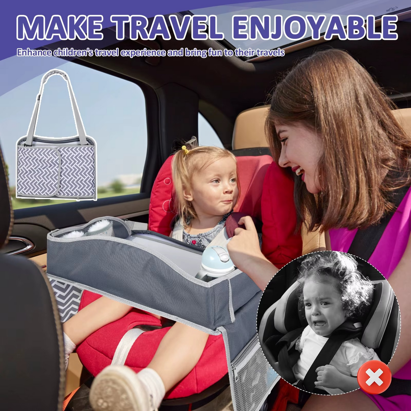 Kids Travel Tray for Car Seat – Foldable Lap Desk with Tablet Holder
