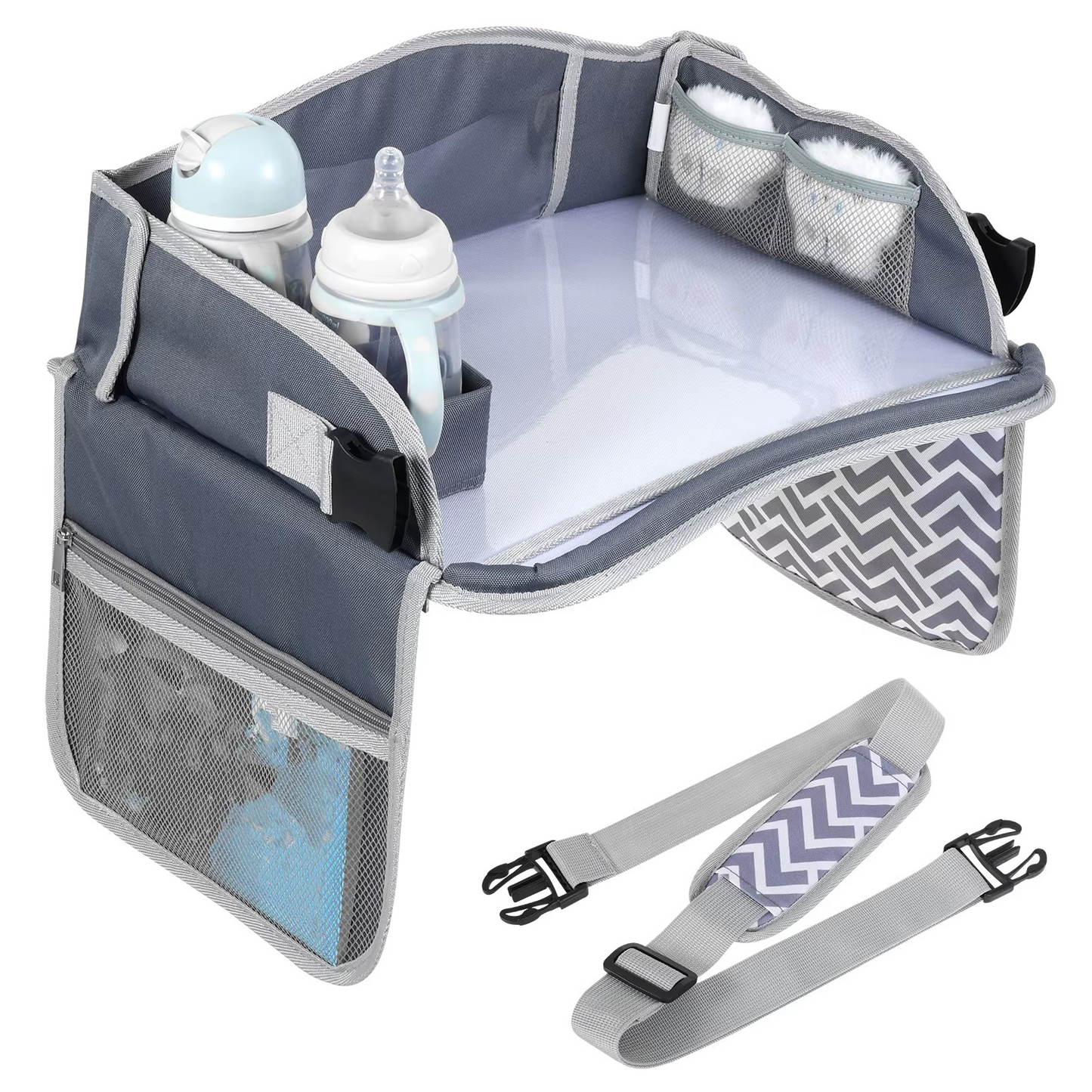 Kids Travel Tray for Car Seat – Foldable Lap Desk with Tablet Holder