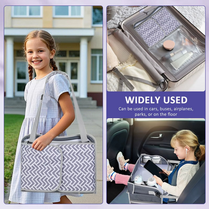 Kids Travel Tray for Car Seat – Foldable Lap Desk with Tablet Holder