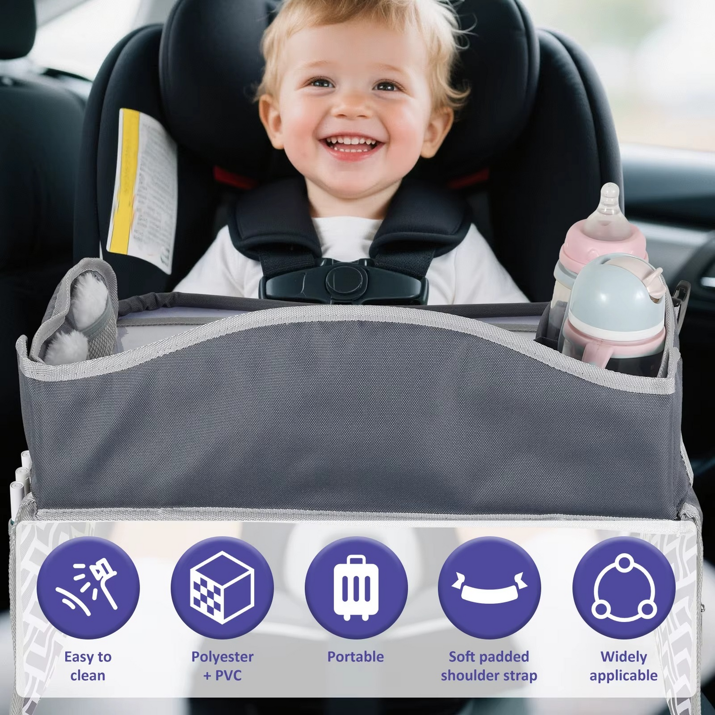 Kids Travel Tray for Car Seat – Foldable Lap Desk with Tablet Holder