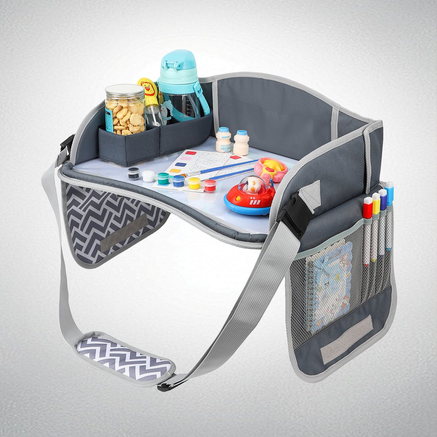 Kids Travel Tray for Car Seat – Foldable Lap Desk with Tablet Holder