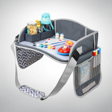 Kids Travel Tray for Car Seat – Foldable Lap Desk with Tablet Holder