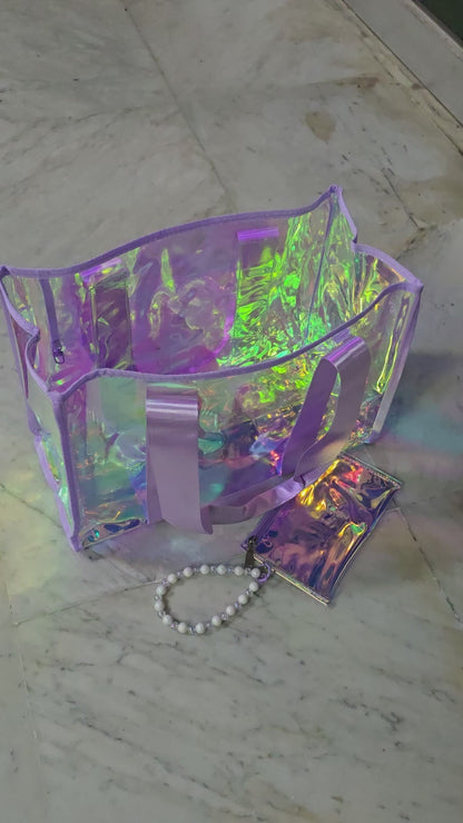 Iridescent Beach Bag Set – Large Tote bag with Matching Pouch